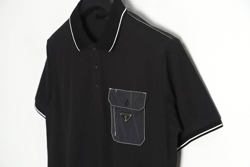Prada 23ss chest pocket triangle logo short-sleeved Polo shirt TSK1