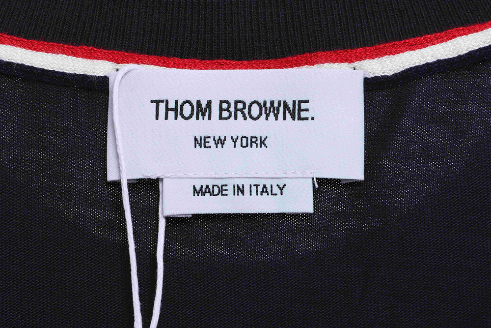 Thom Browne red, white and blue striped webbing overlock short sleeve TSK2