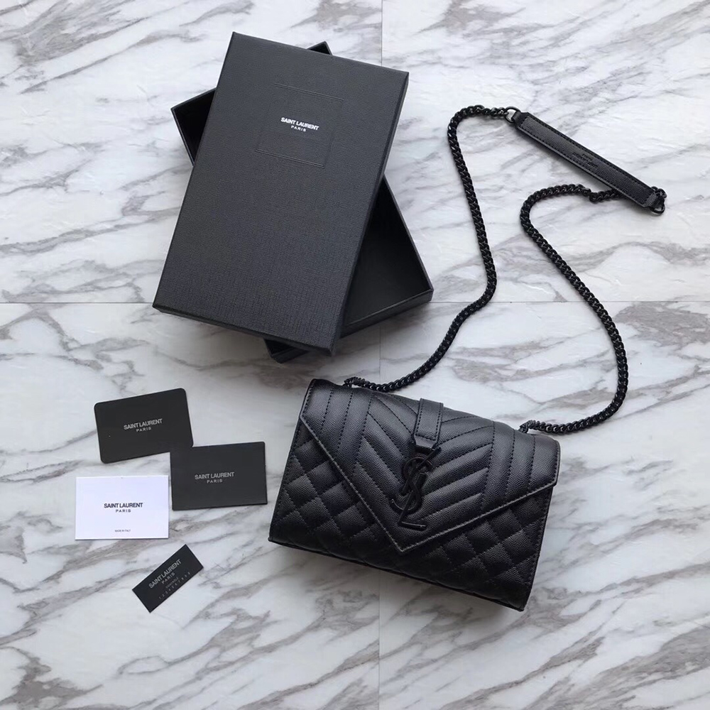 Saint Laurent Envelope Embossed Leather Bags Black 600195 21*13*6cm
