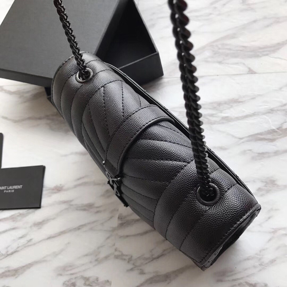 Saint Laurent Envelope Embossed Leather Bags Black 600195 21*13*6cm