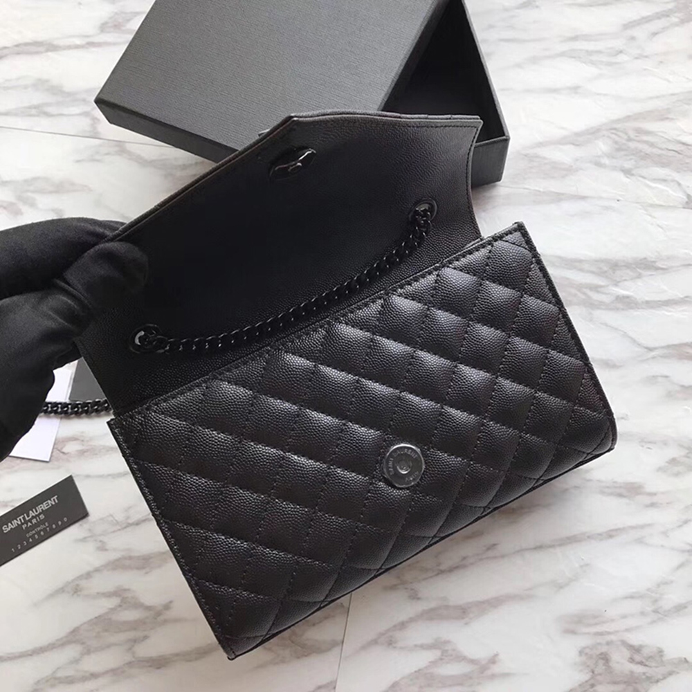 Saint Laurent Envelope Embossed Leather Bags Black 600195 21*13*6cm