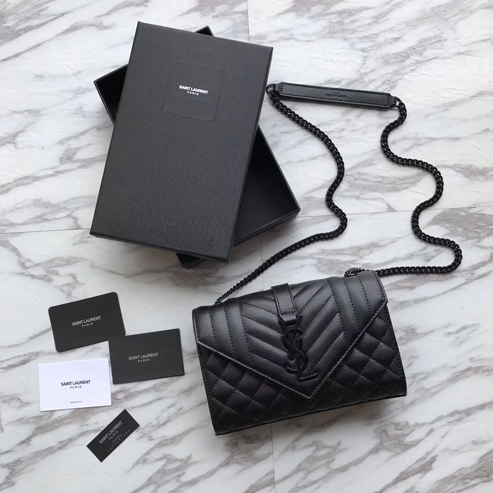 Saint Laurent Envelope Embossed Leather Bags Black 600195 21*13*6cm