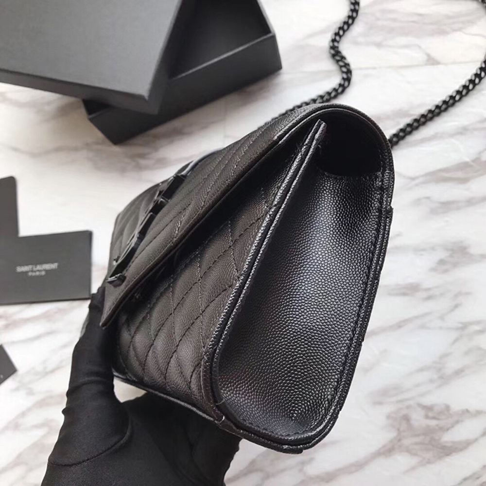 Saint Laurent Envelope Embossed Leather Bags Black 600195 21*13*6cm