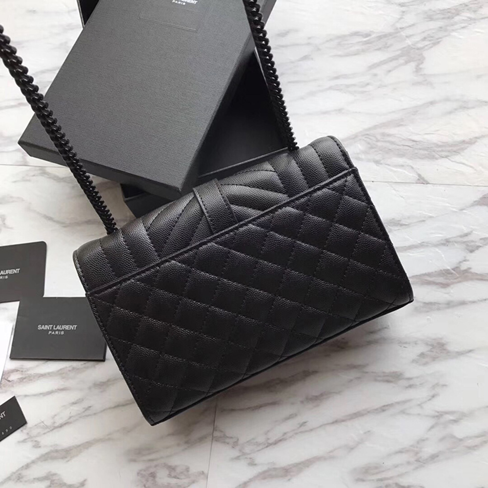 Saint Laurent Envelope Embossed Leather Bags Black 600195 21*13*6cm