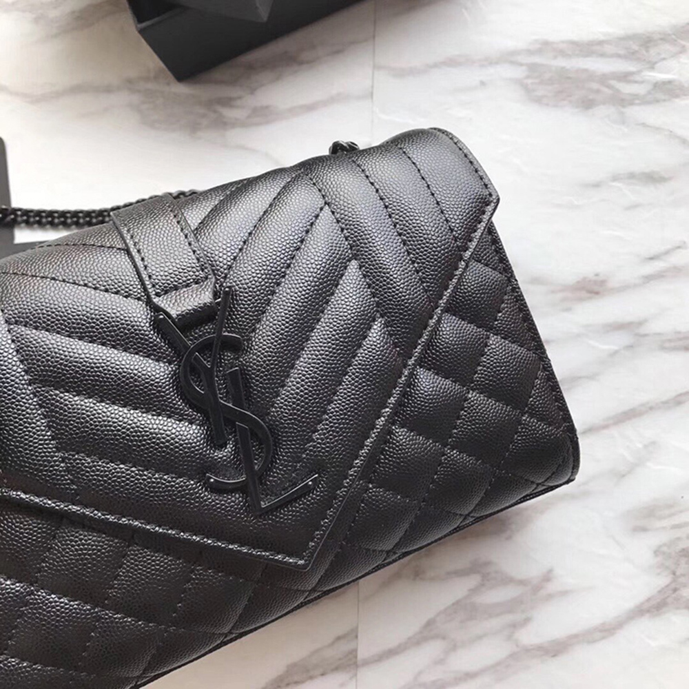 Saint Laurent Envelope Embossed Leather Bags Black 600195 21*13*6cm