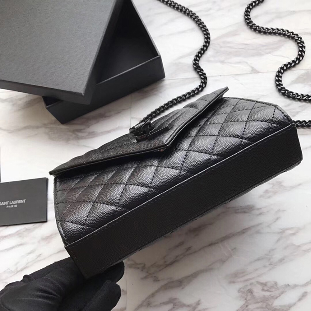 Saint Laurent Envelope Embossed Leather Bags Black 600195 21*13*6cm