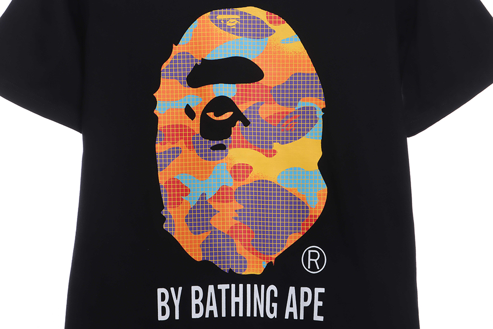 BAPE grid camouflage ape head short sleeve TSK1