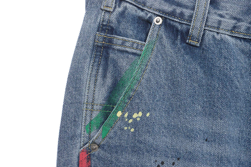 Gallery Dept splashed ink stitching contrast color denim trousers