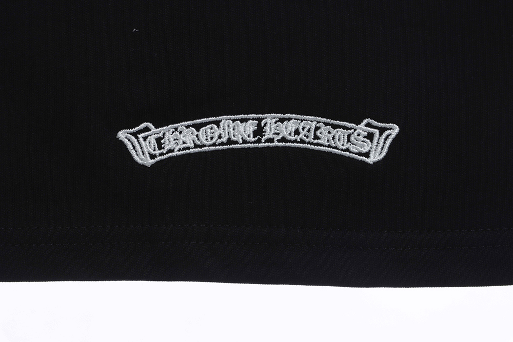 Chrome Hearts White and Black with Leather Iron Logo Short Sleeve TSK1