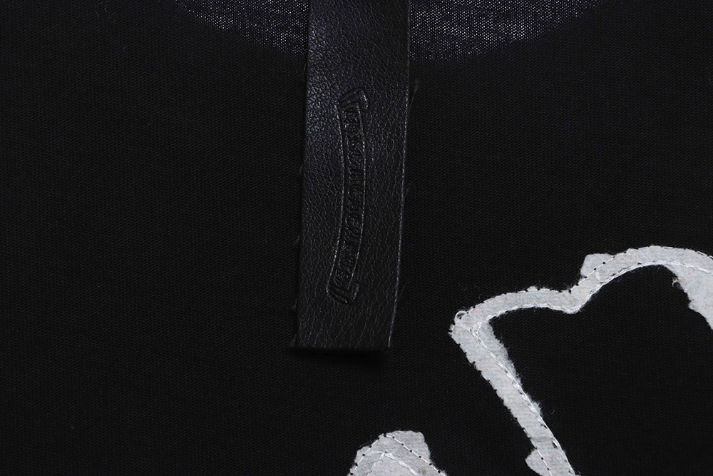 Chrome Hearts White and Black with Leather Iron Logo Short Sleeve TSK1