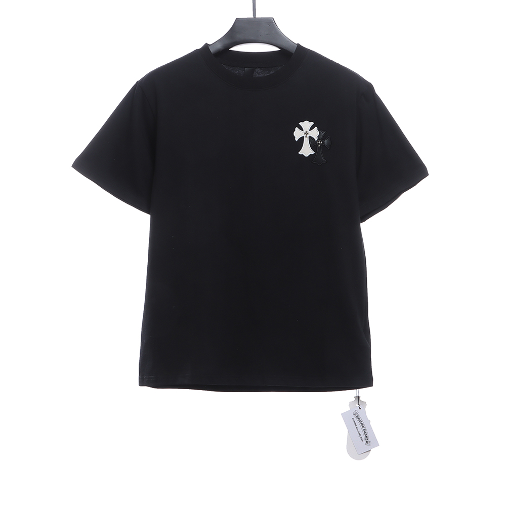 Chrome Hearts White and Black with Leather Iron Logo Short Sleeve TSK1