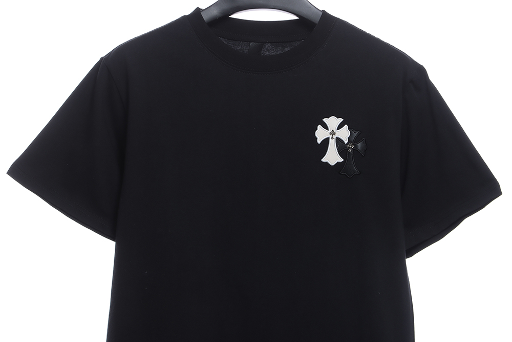 Chrome Hearts White and Black with Leather Iron Logo Short Sleeve TSK1