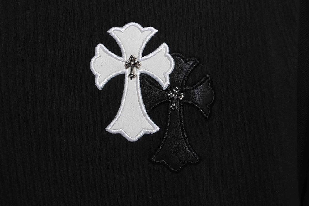 Chrome Hearts White and Black with Leather Iron Logo Short Sleeve TSK1