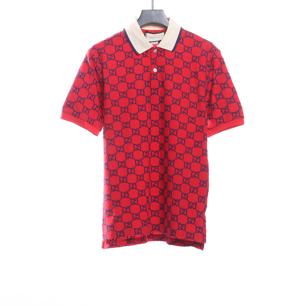 Gucci Full Pattern Double G Embroidered Jacquard POLO Shirt TSK8