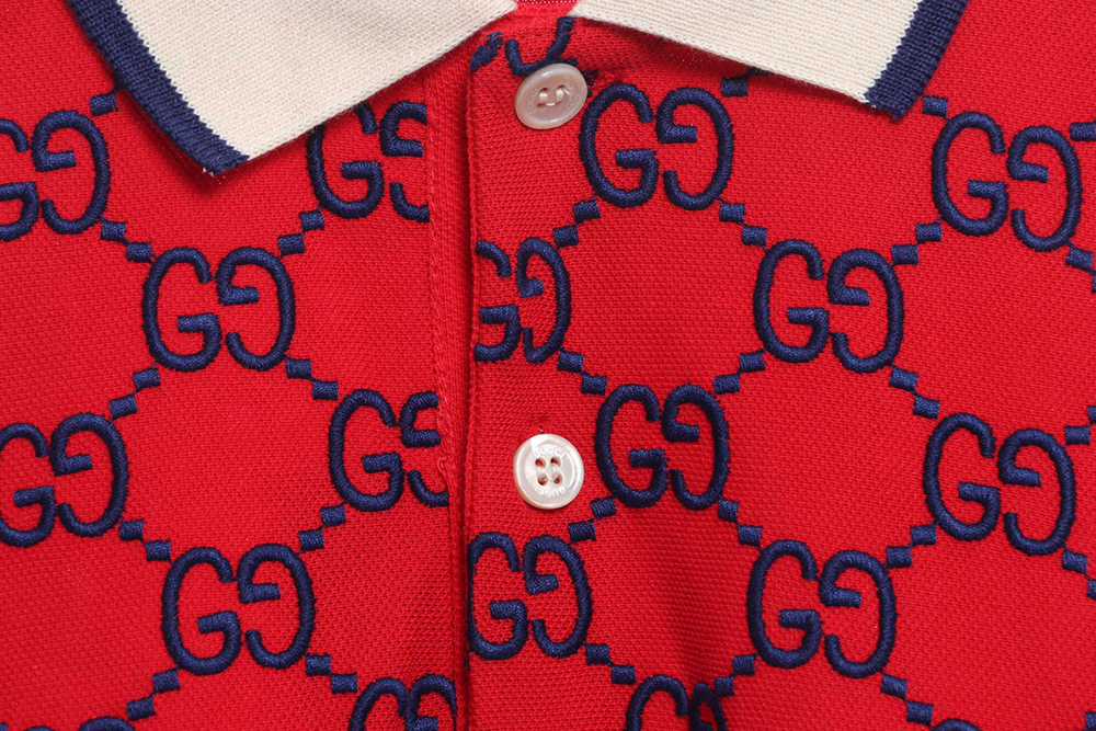 Gucci Full Pattern Double G Embroidered Jacquard POLO Shirt TSK8