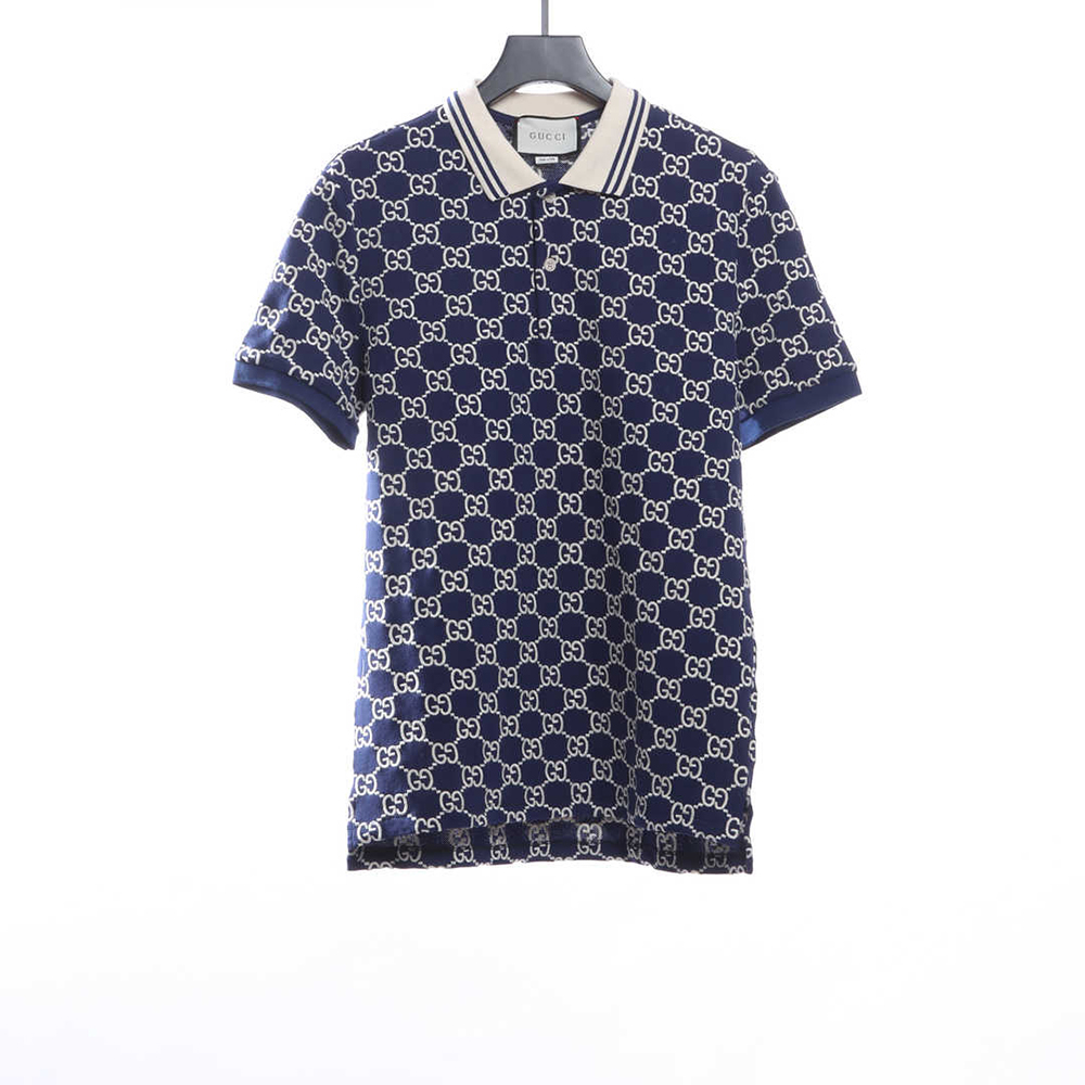 Gucci Full Pattern Double G Embroidered Jacquard POLO Shirt TSK3
