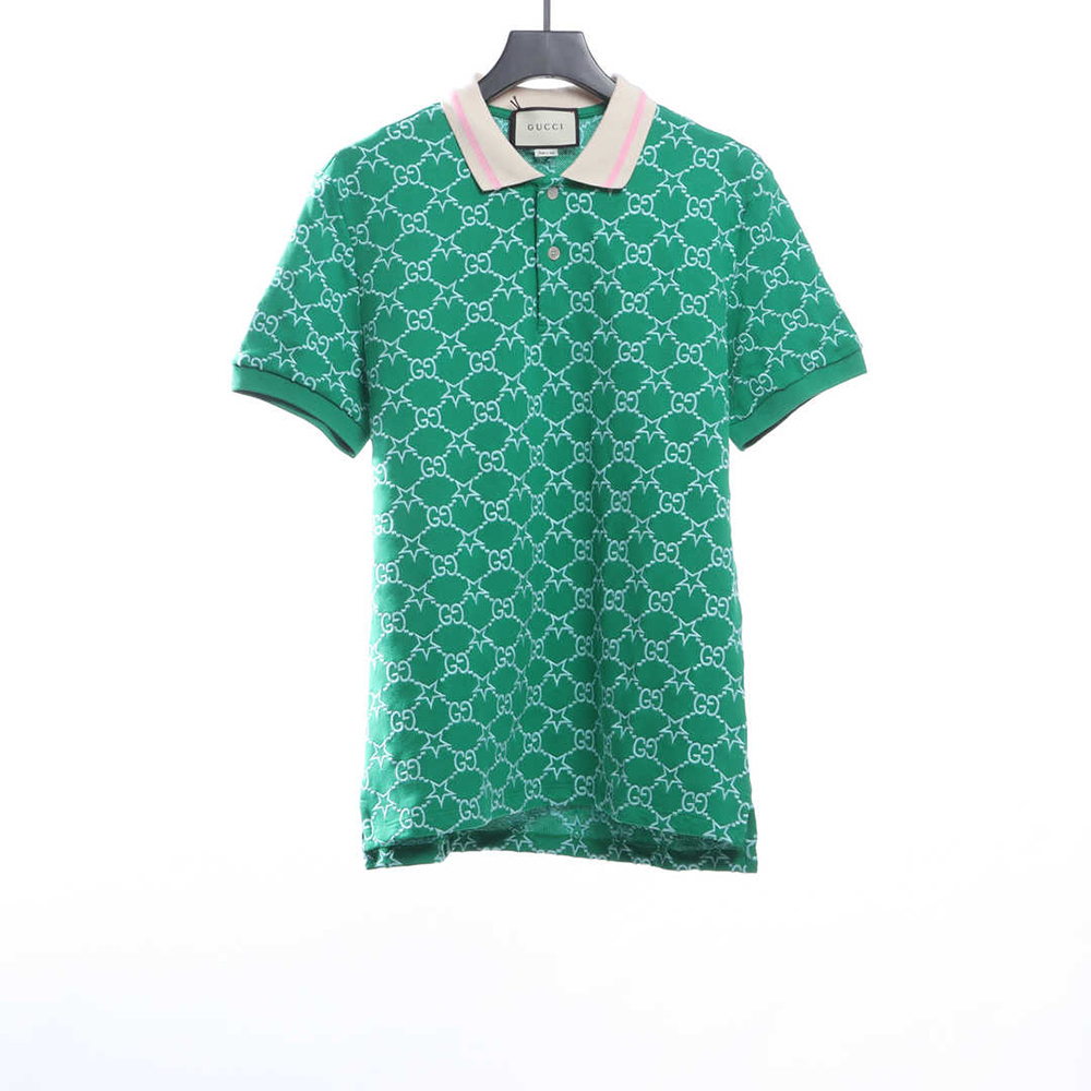 Gucci Full Pattern Double G Embroidered Jacquard POLO Shirt TSK6