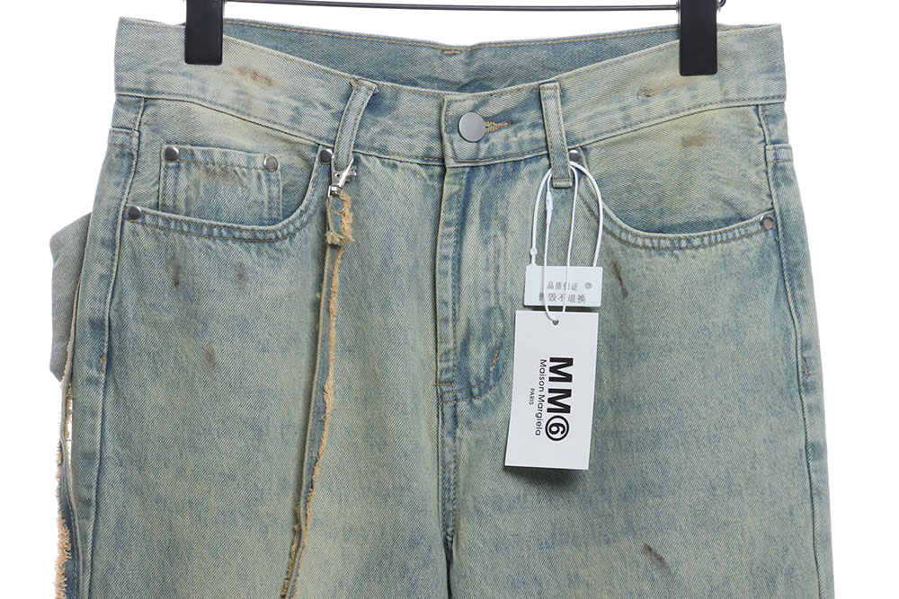 Margiela distressed belt bag denim trousers