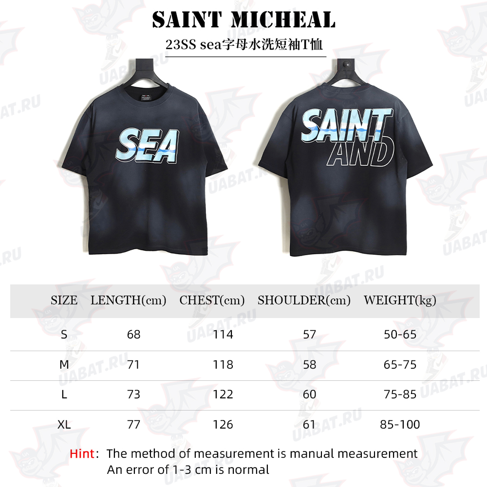 Saint Micheal 23SS sea letter washed short-sleeved T-shirt