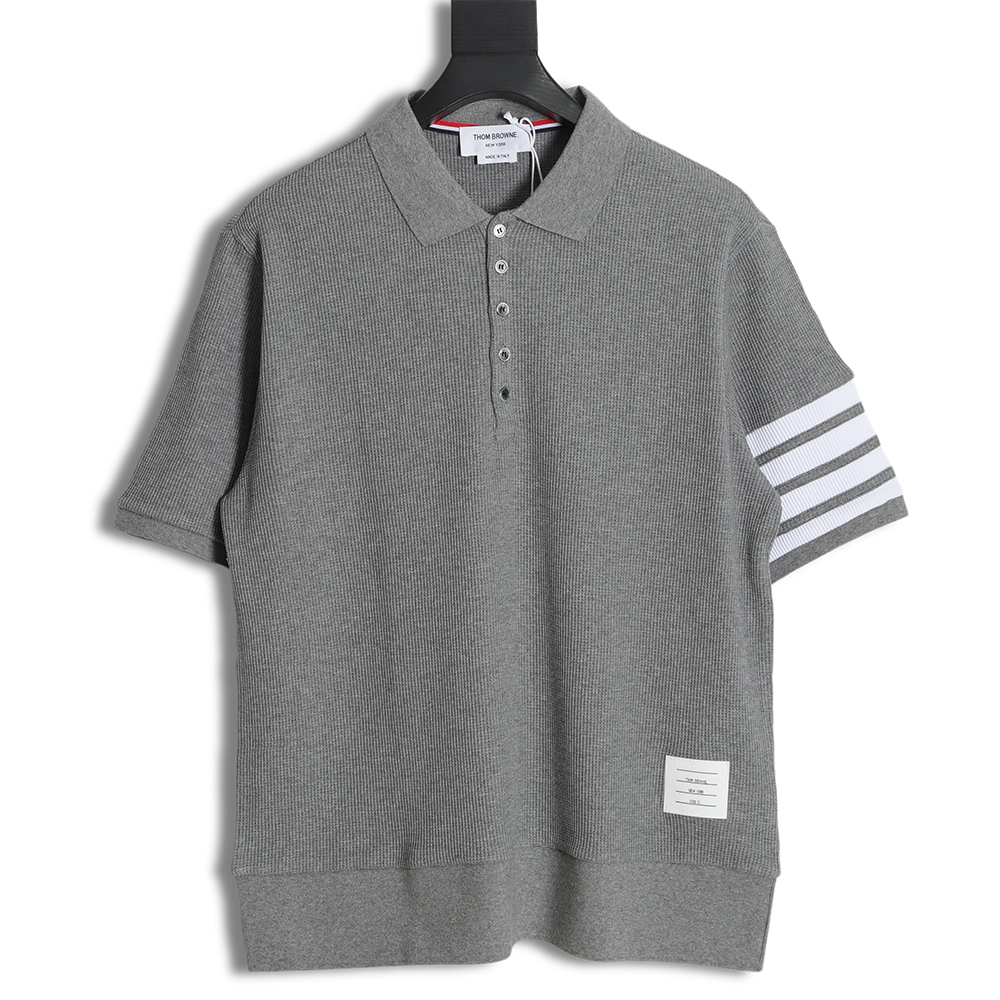 Thom Browne Classic Four Bar Waffle Polo Short Sleeve