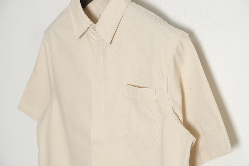 JIL SANDER Printed lettering back cotton and linen short-sleeved shirt