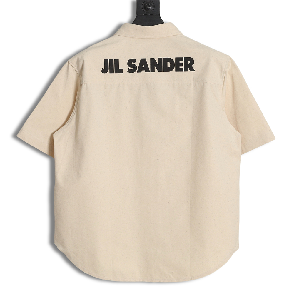 JIL SANDER Printed lettering back cotton and linen short-sleeved shirt