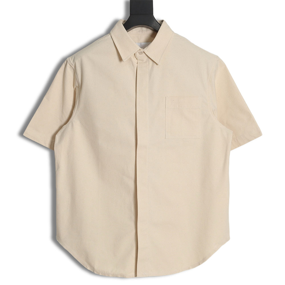 JIL SANDER Printed lettering back cotton and linen short-sleeved shirt