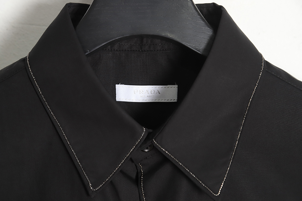 Prada Prada PRD 23SS Silver Trim Beaded Long Sleeve Shirt