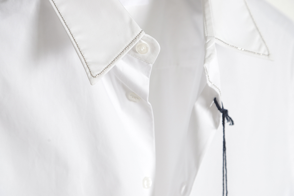 Prada Prada PRD 23SS Silver Trim Beaded Long Sleeve Shirt