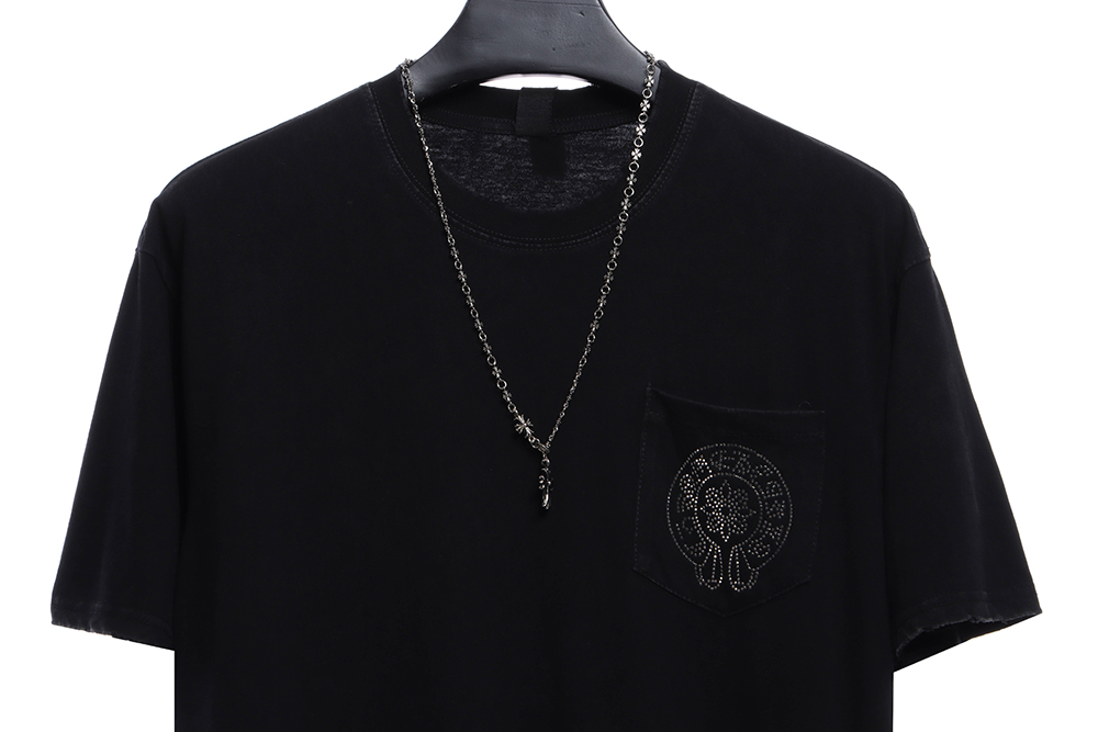 Chro heart horseshoe ironed diamond necklace washed short sleeves