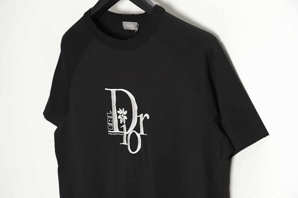 Dior CD gold and silver thread flower embroidery short-sleeved T-shirt TSK1