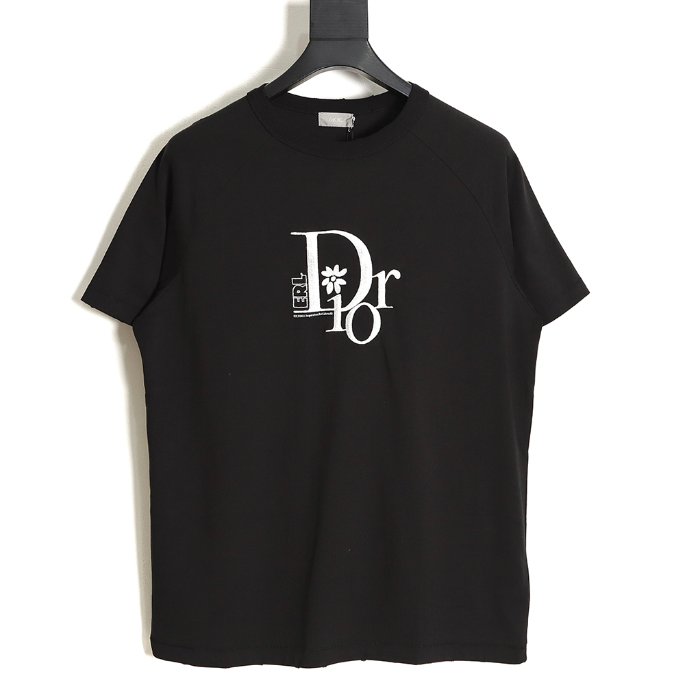 Dior CD gold and silver thread flower embroidery short-sleeved T-shirt TSK1