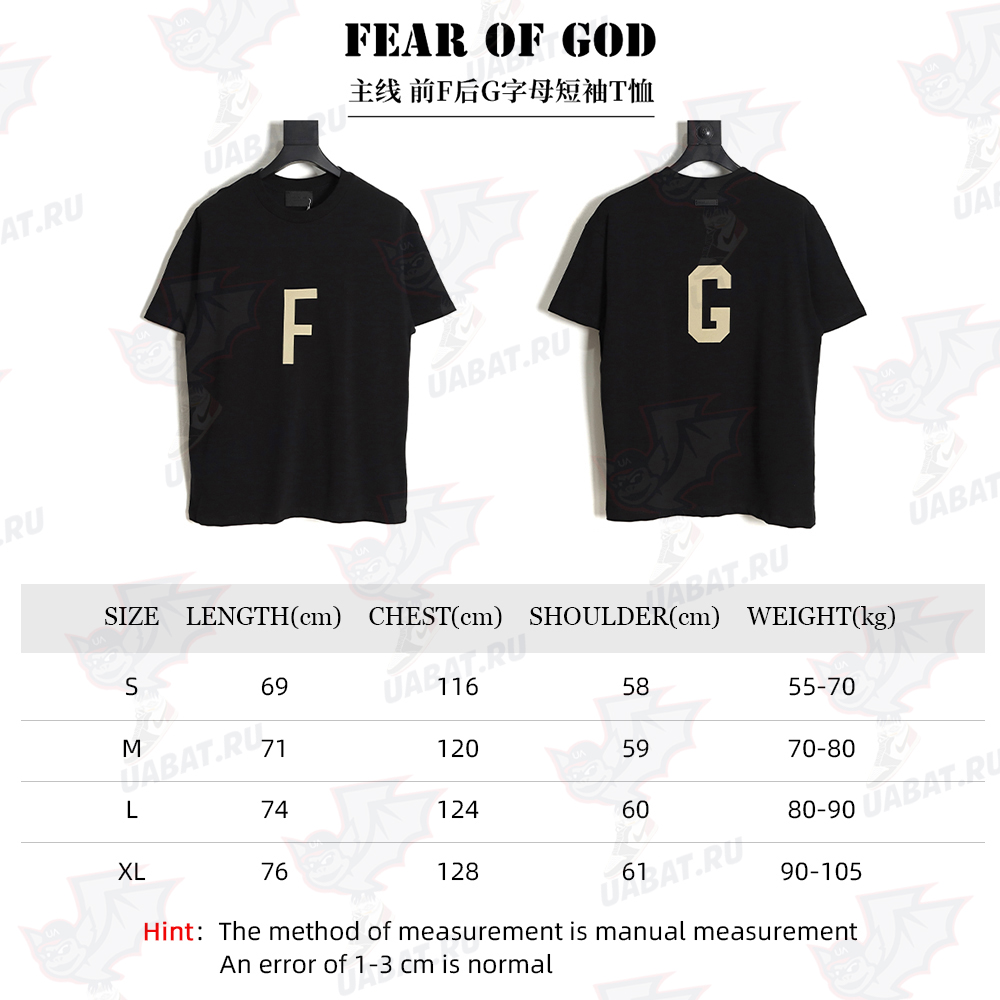 Fear of God FOG main line front F back G letter short-sleeved T-shirt TSK1