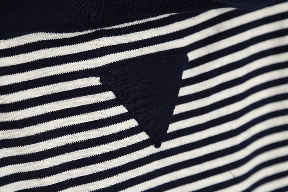 PRADA 23SS blue and white striped short-sleeved knitted polo shirt