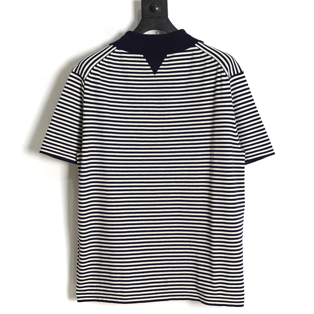 PRADA 23SS blue and white striped short-sleeved knitted polo shirt