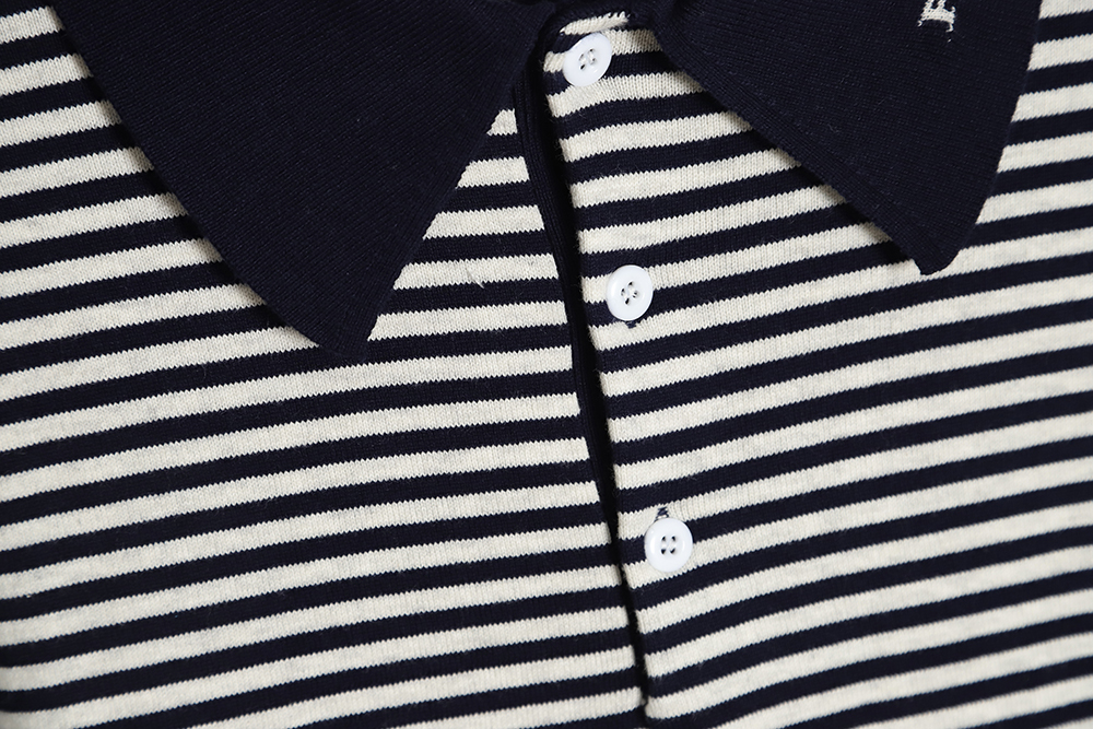 PRADA 23SS blue and white striped short-sleeved knitted polo shirt