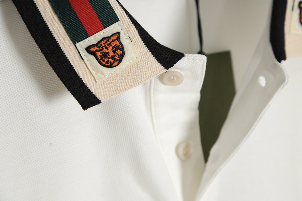 GUCCI Gucci GUC tiger head embroidery red and green ribbon short-sleeved Polo shirt