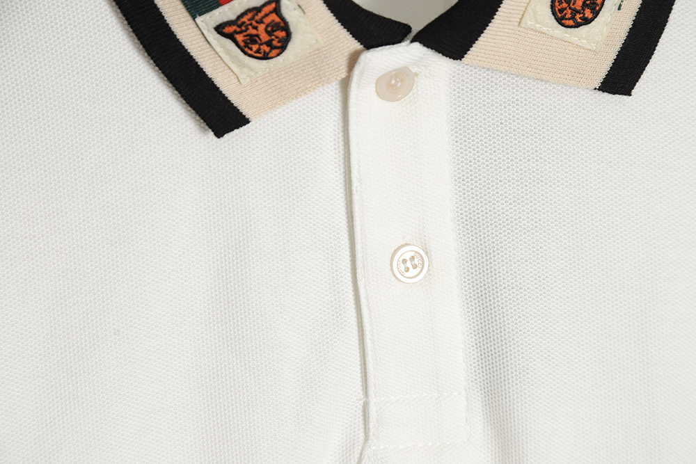 GUCCI Gucci GUC tiger head embroidery red and green ribbon short-sleeved Polo shirt