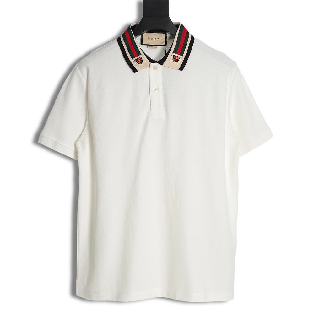 GUCCI Gucci GUC tiger head embroidery red and green ribbon short-sleeved Polo shirt