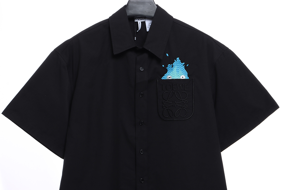 Loewe co-branded small flame embroidery short-sleeved shirt TSK1