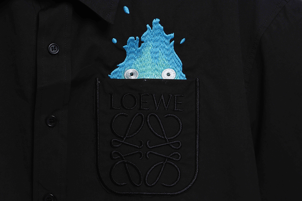Loewe co-branded small flame embroidery short-sleeved shirt TSK1