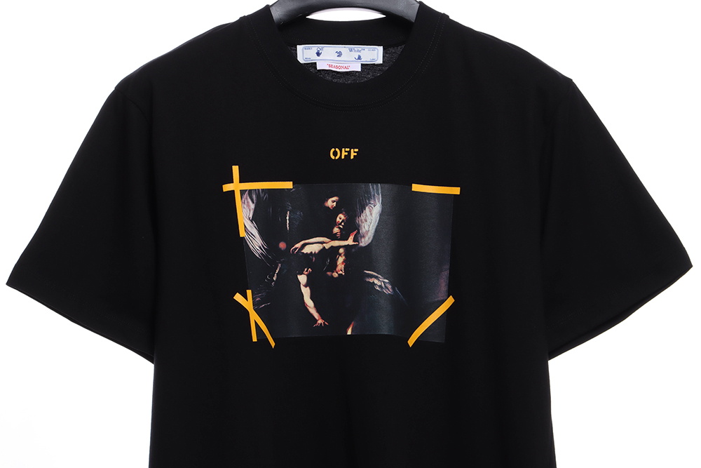OW Angel Wings Virgin Mary Religious Oil Painting Short Sleeves
