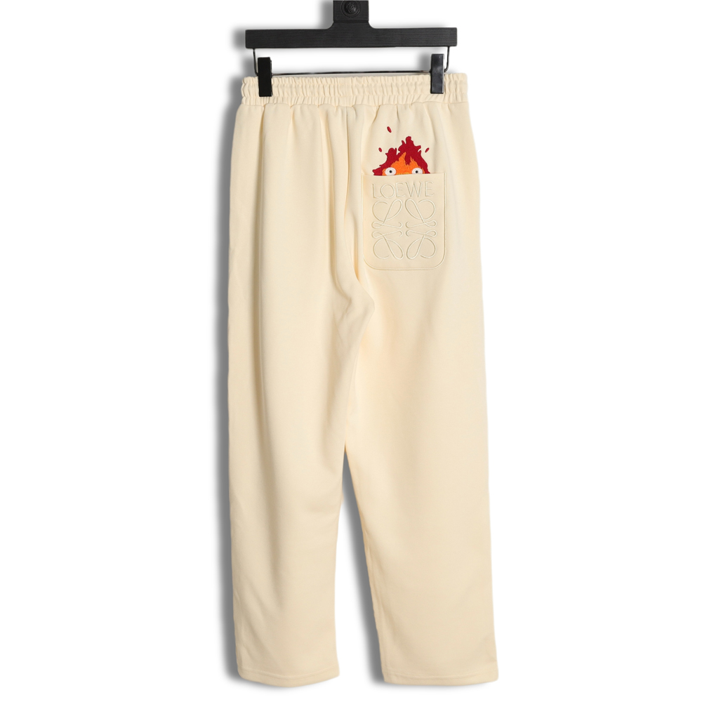 Loewe Luo Yiwei 23Ss flame embroidery LOGO casual sports pants