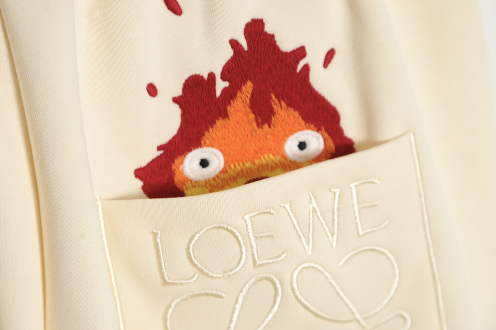 Loewe Luo Yiwei 23Ss flame embroidery LOGO casual sports pants