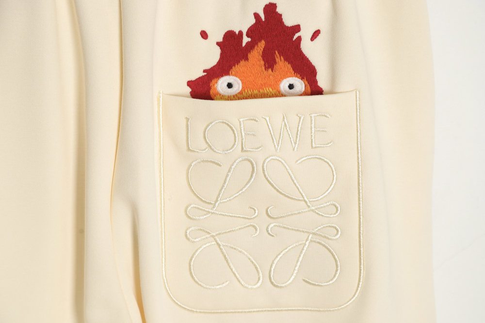Loewe Luo Yiwei 23Ss flame embroidery LOGO casual sports pants