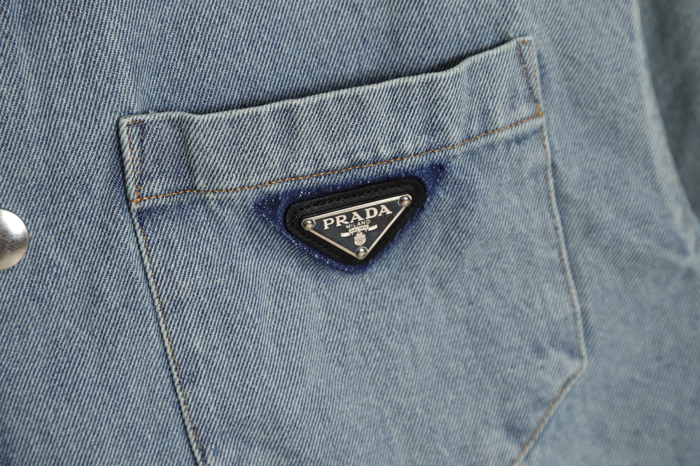 Prada 23SS Triangle Black Denim Short Sleeve Shirt
