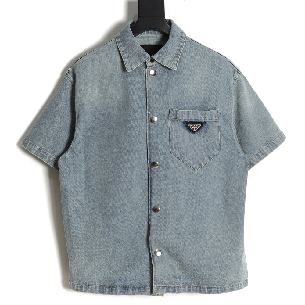 Prada 23SS Triangle Black Denim Short Sleeve Shirt
