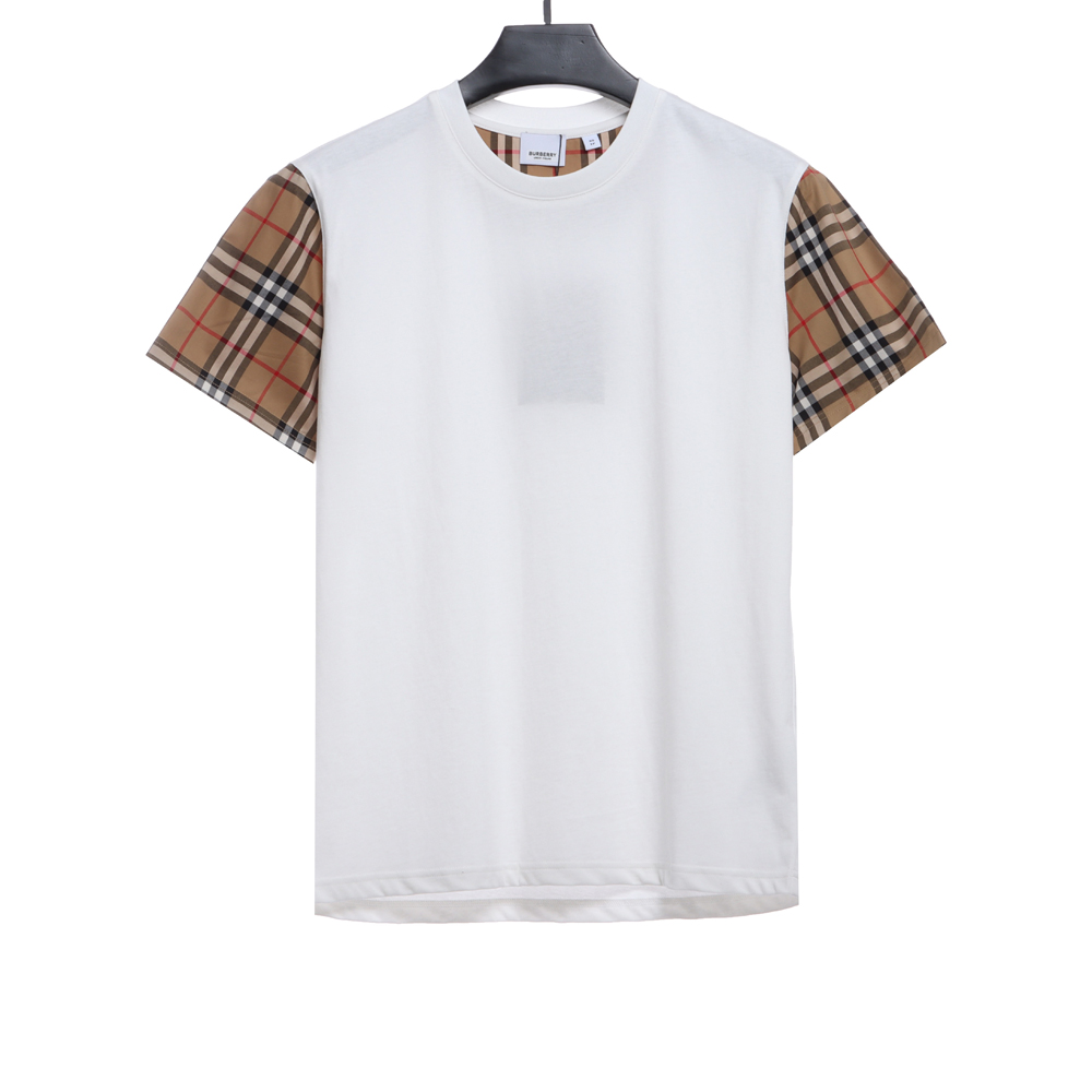 Burberry Plaid Sleeve Stitching Short Sleeve TSK1