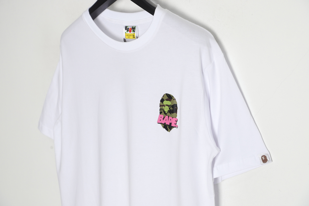 BAPE camouflage ape head reflective letter print short sleeves