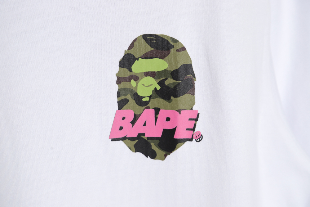 BAPE camouflage ape head reflective letter print short sleeves
